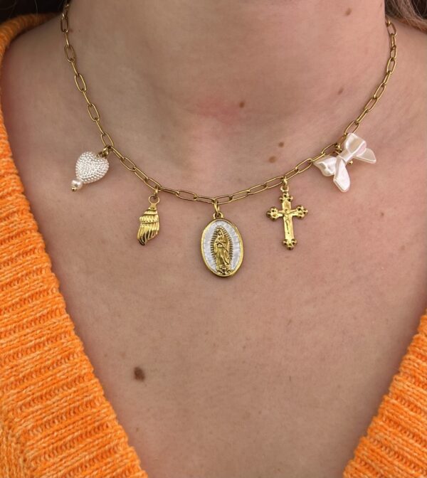 WHITE MARIAM CHARM NECKLACE - Image 3
