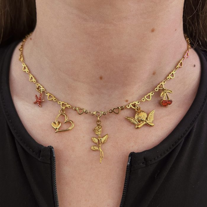 RED ANGEL CHARM NECKLACE