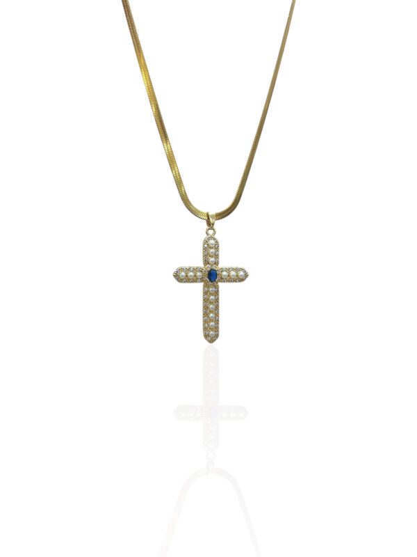 PEARL BLUE CROSS NECKLACE