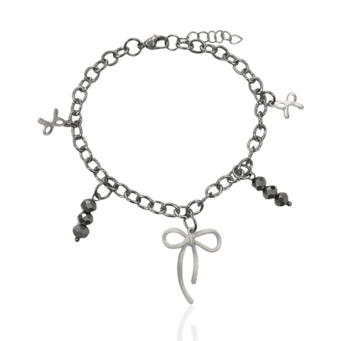 SILVER BOW CHARM BRACELET