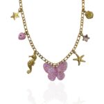 PINK BUTTERFLY GOLD CHARM NECKLACE