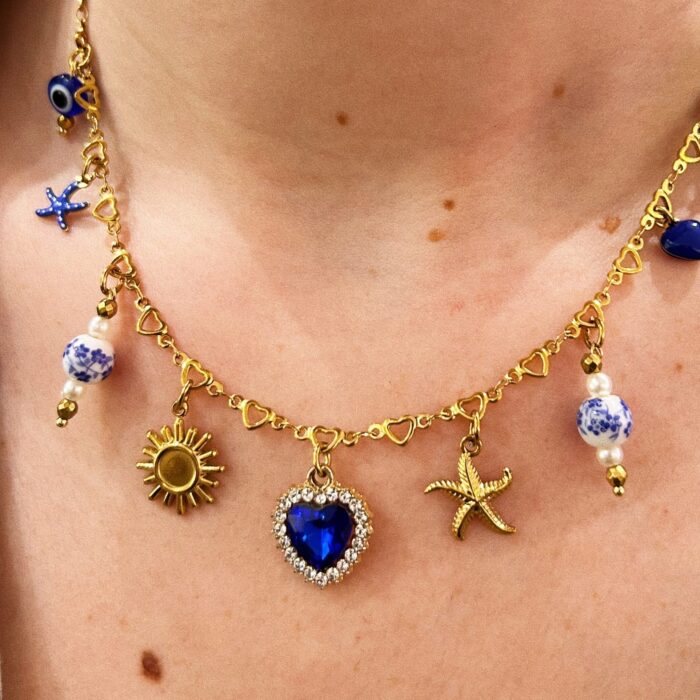 BLUE KISS CHARM NECKLACE