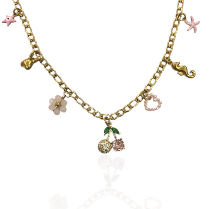 PINK CHERRY CHARM NECKLACE