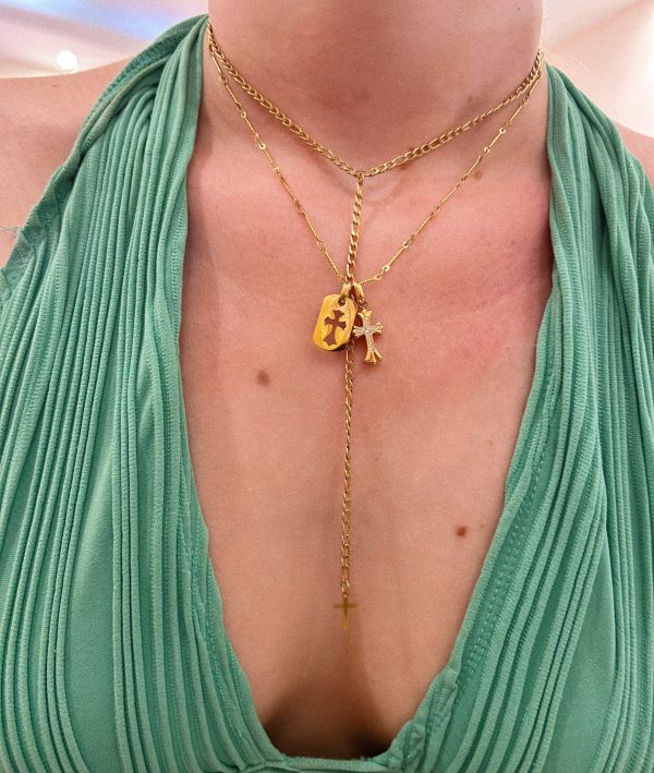 VINDAJE GOLD DUO CROSS NECKLACE - Image 3