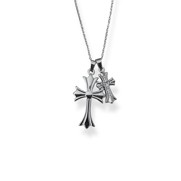 SILVER DUO CROSS NECKLACE