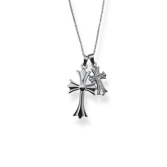 SILVER DUO CROSS NECKLACE