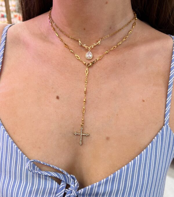 SPARKLE CROSS TIE CHAIN NECKLACE - Image 2