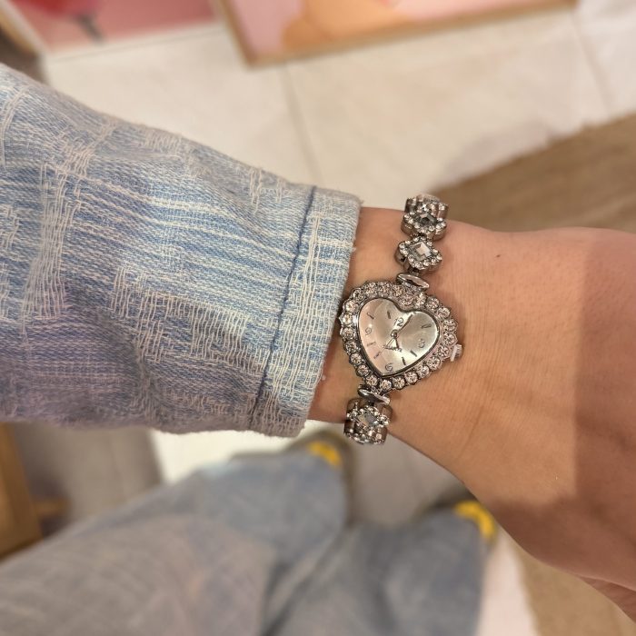 SILVER SPARKLING HEART WATCH
