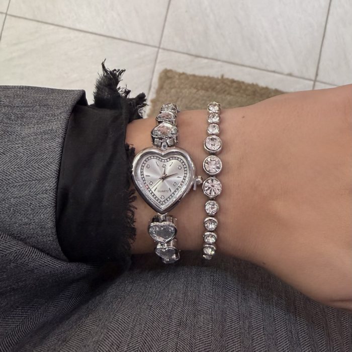 GIRLY SILVER HEARTS WATCH