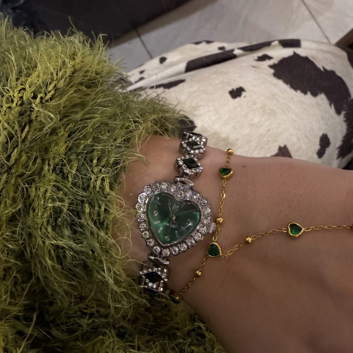 GREEN SPARKLING HEART WATCH